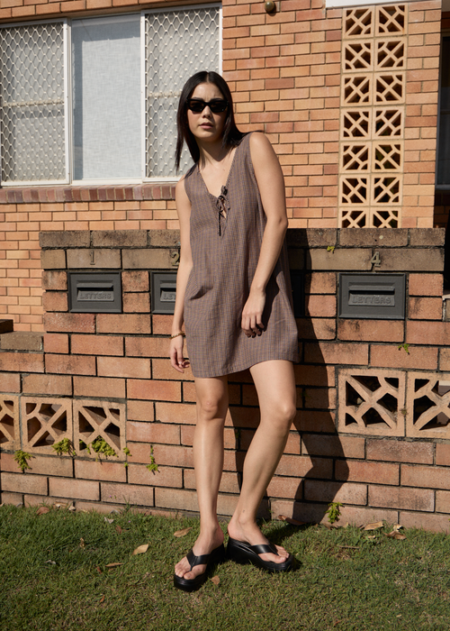 AFENDS Womens Hometown Michi - Mini Dress - Coffee