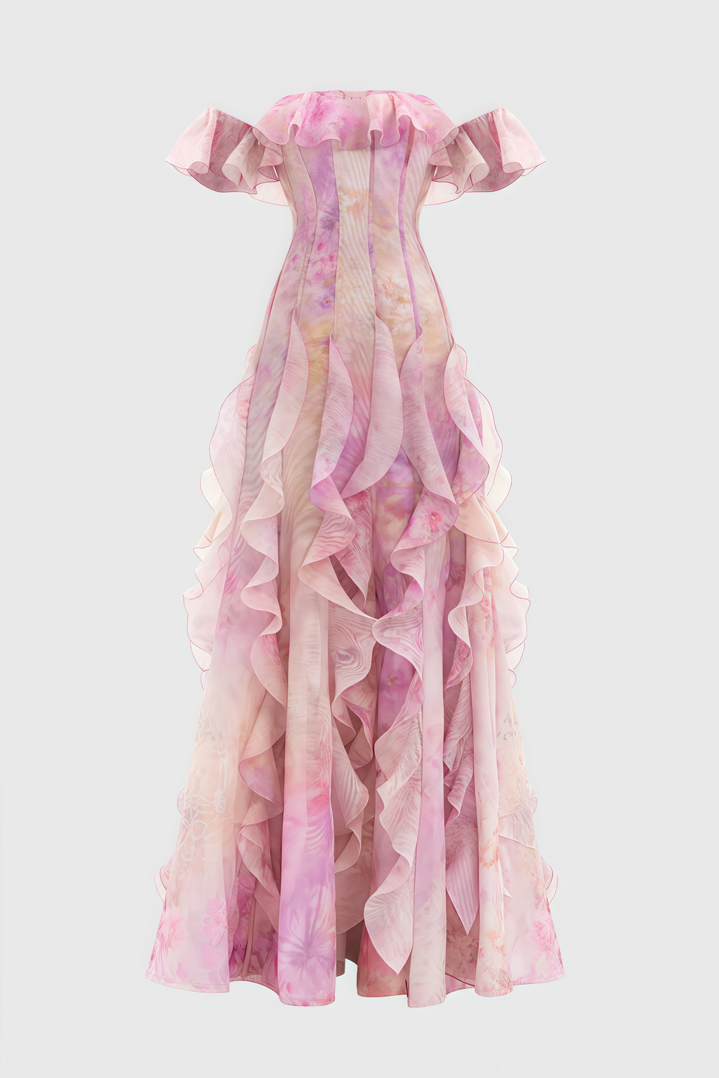 Adonis Pink Floral Ruffled Maxi Dress