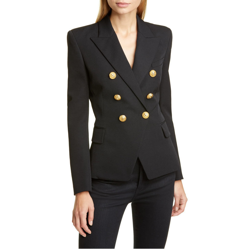 New Women Clothes Coat Autumn Winter Small Houndstooth Fashion Short Double Breasted Coat Blazer