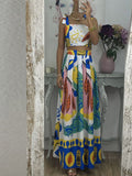 Graffiti Printed Tie Shoulder Top & Pleated Skirt Set
