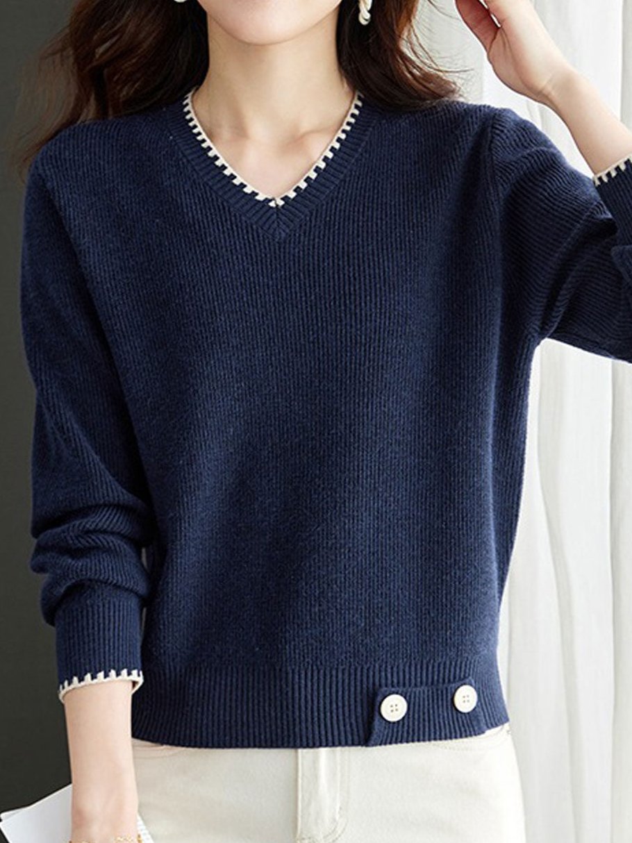 Isabella V-Neck Solid Color Knitted Sweater-Red
