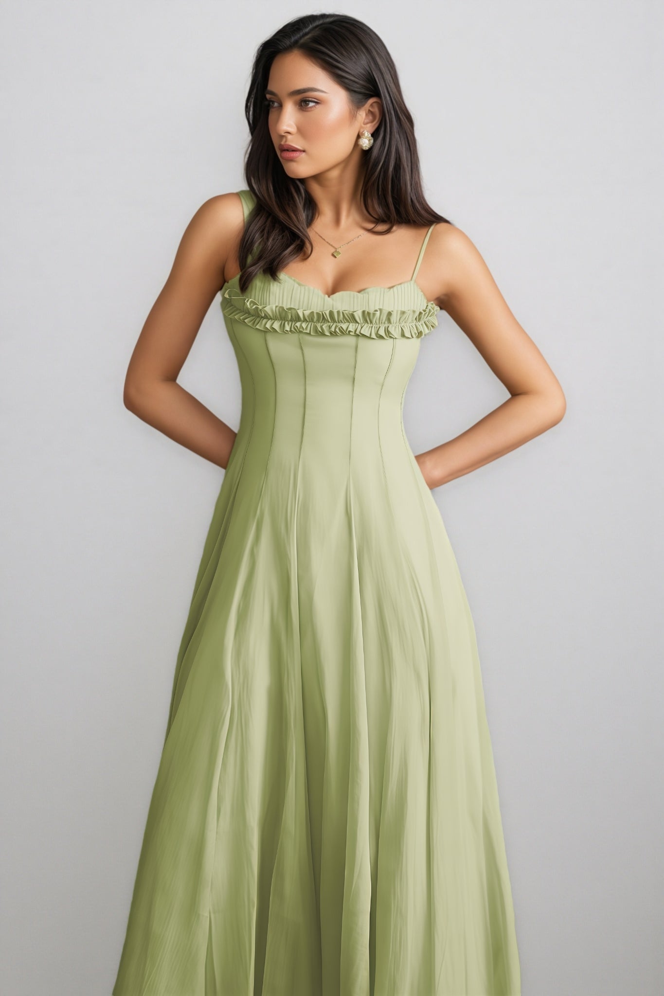 Martina Ruffled Trim Corset Bodice Maxi Dress