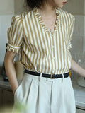 Emily Retro V-Neck Puff Sleeve Top