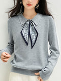 Natalie Loose Lapel Bow Tie Knitted Top