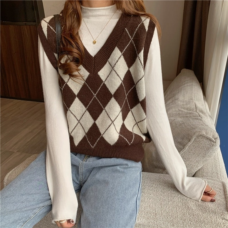 Retro V-neck Idle Style Vest Outerwear Top