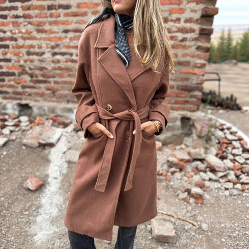 Autumn And Winter Lacing Cardigan Casual Long Sleeve Lapel Woolen Pocket Coat Women