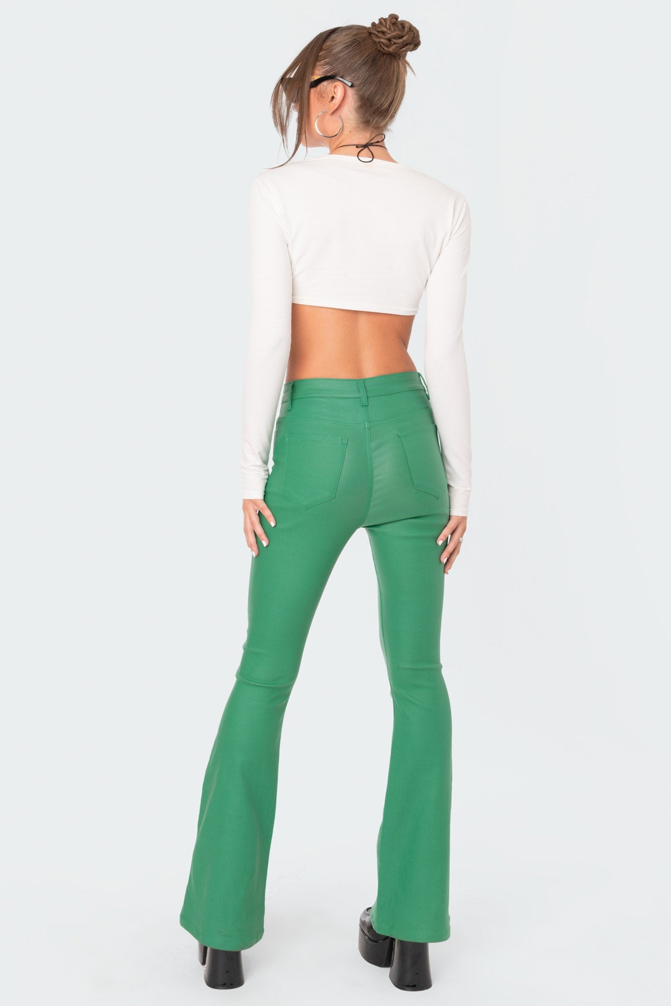 Luna Faux Leather Mid Rise Flared Jeans