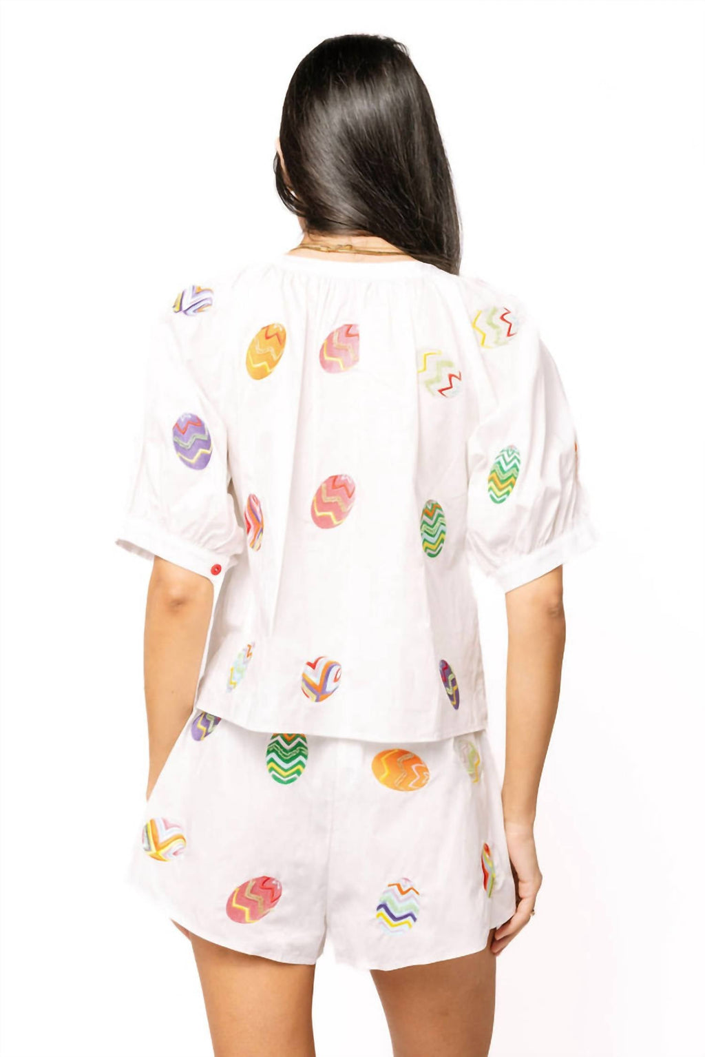 Queen Of Sparkles - Multi Easter Egg Button Up Cotton Top