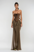 Ardelis Strapless Butterfly Lace Up Maxi Dress