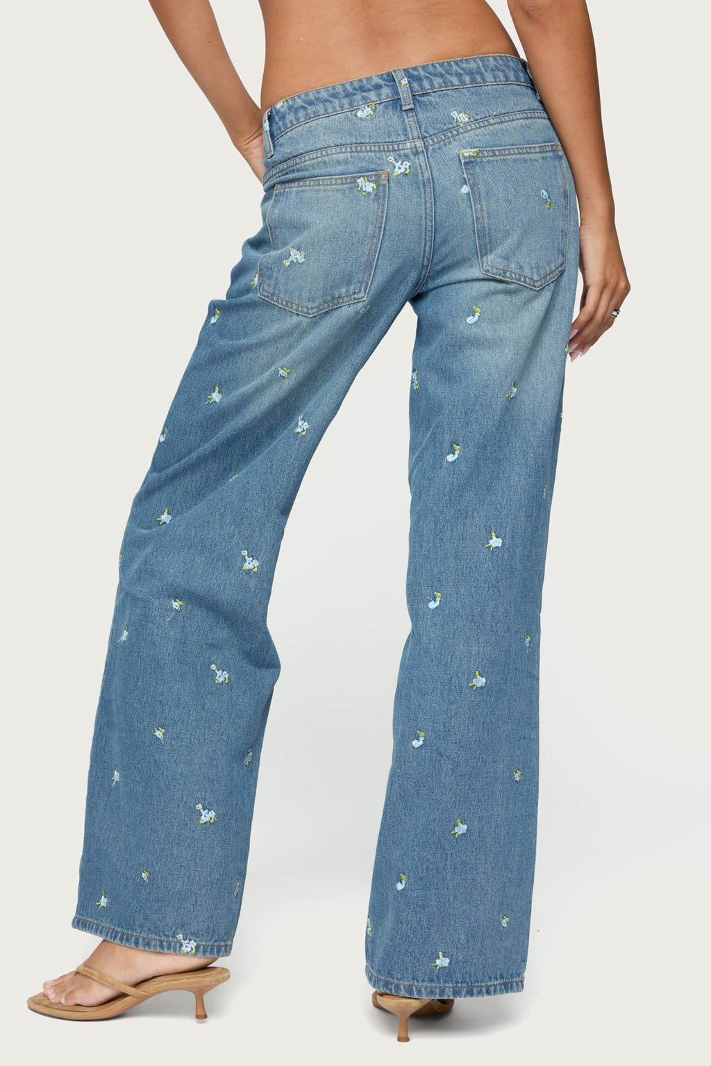 Edna Embroidered Floral Low Rise Baggy Jeans