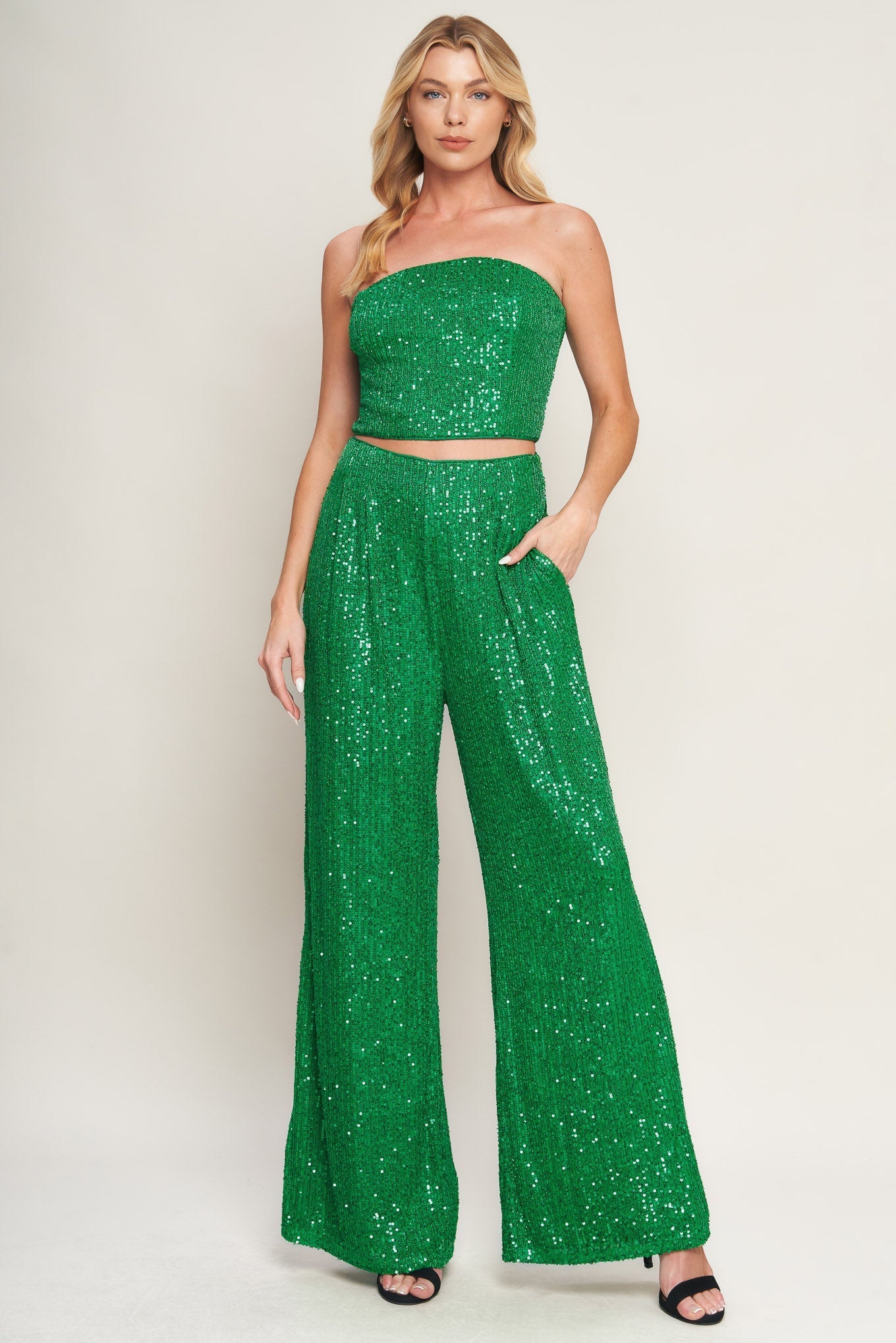 CHARMING COMPOSURE SEQUIN CROP TOP & PANT SET - FINAL SALE