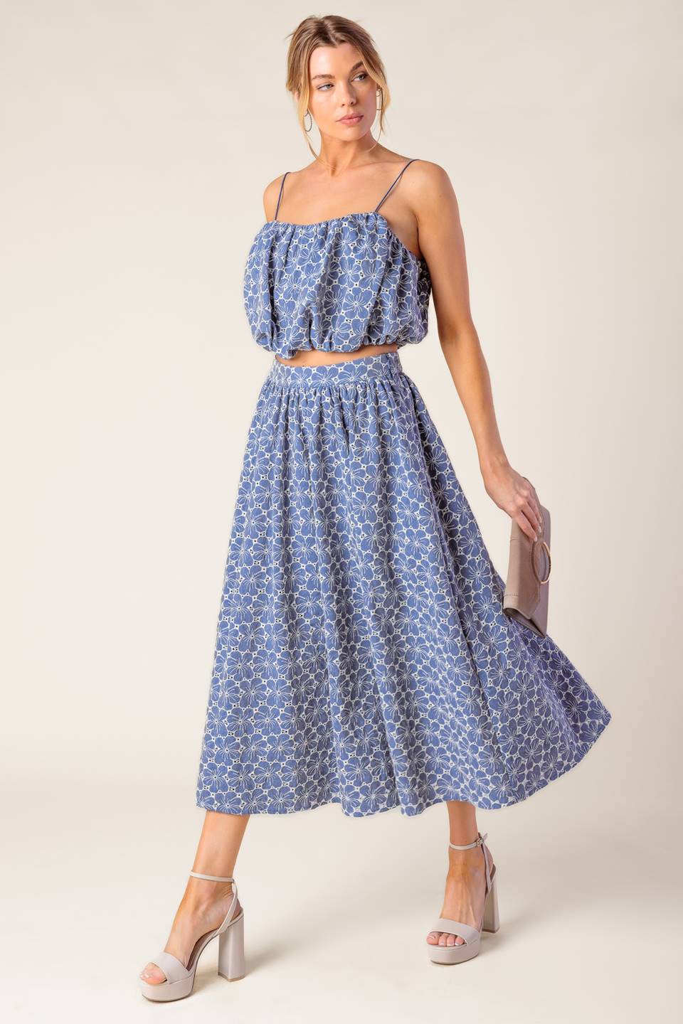 THE BEAUTY OF NOW TOP & SKIRT SET - CHAMBRAY