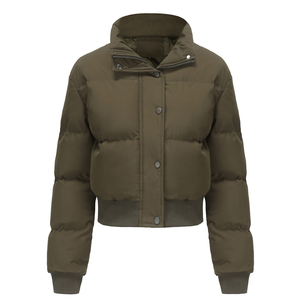 Autumn Winter Women Clothing Short Cotton Jacket Women Long Sleeved High Collar Warm Coat Loose Casual Cotton Padded Clothes Bread Coat