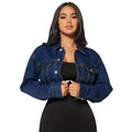 Women Clothing Denim Elastic Button Cardigan Long Sleeve Short Denim Coat Outlet