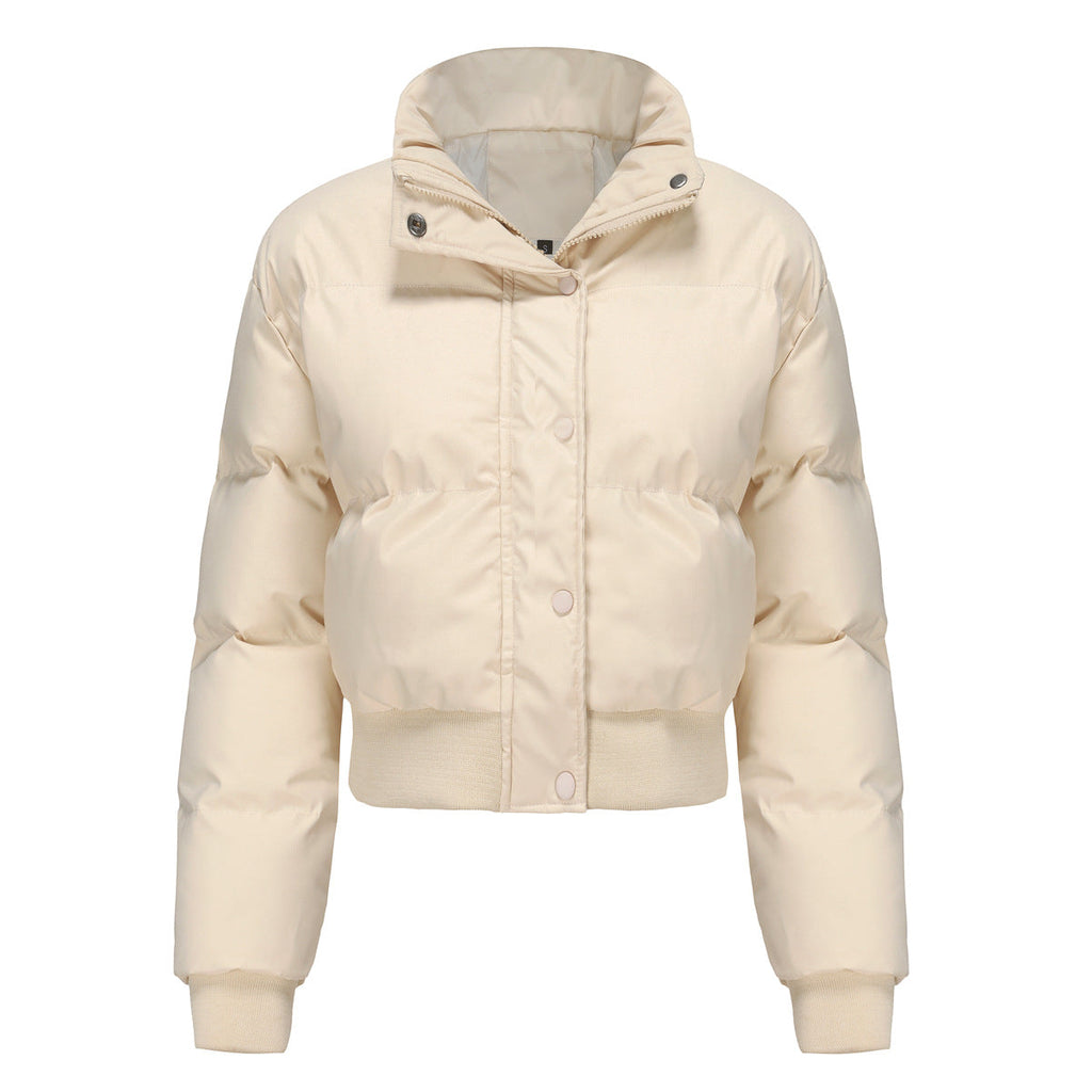 Autumn Winter Women Clothing Short Cotton Jacket Women Long Sleeved High Collar Warm Coat Loose Casual Cotton Padded Clothes Bread Coat