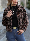 Flash Velvet Women Clothing Autumn Winter Loose Zip Long Sleeve Leopard Print Plush Coat