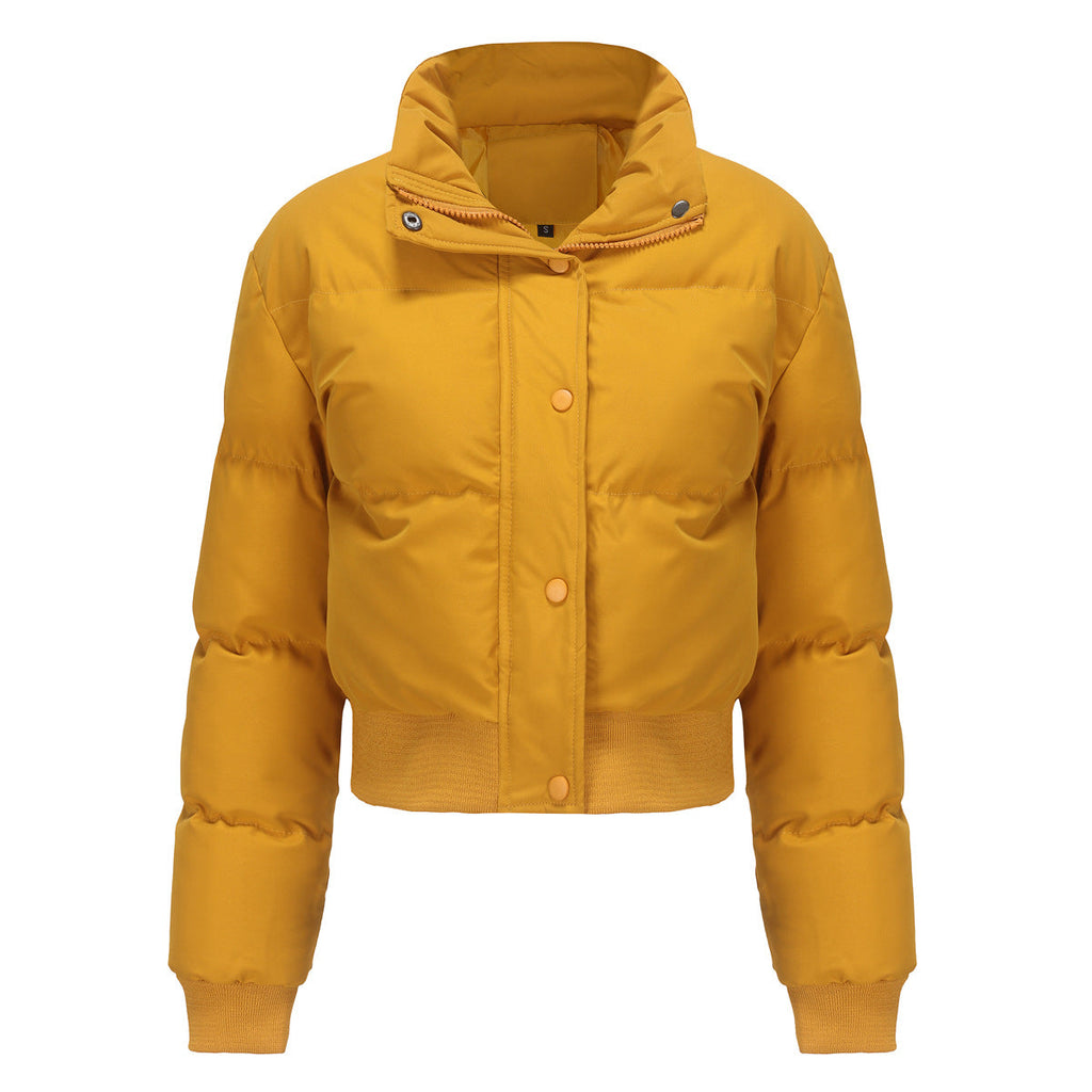 Autumn Winter Women Clothing Short Cotton Jacket Women Long Sleeved High Collar Warm Coat Loose Casual Cotton Padded Clothes Bread Coat