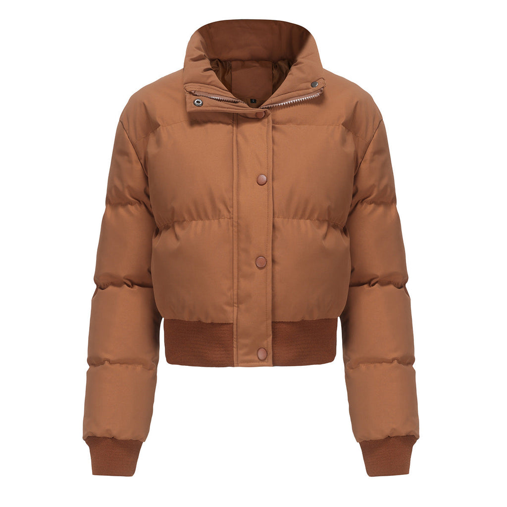 Autumn Winter Women Clothing Short Cotton Jacket Women Long Sleeved High Collar Warm Coat Loose Casual Cotton Padded Clothes Bread Coat