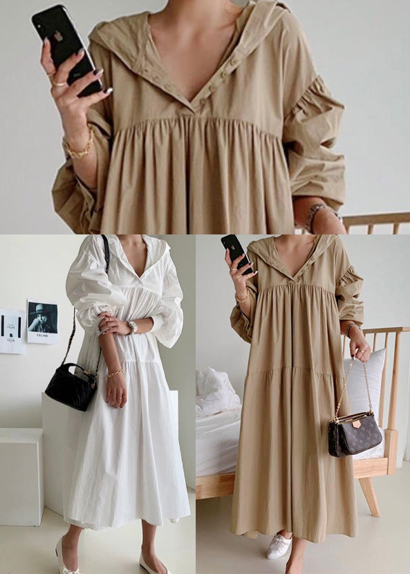 Exra Dress Hooded Large Cotton Holiday Size Coffee Hem Plus Fall