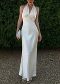 Neck Dresses Long Sexy Backless Sleeveless Silk V Halter