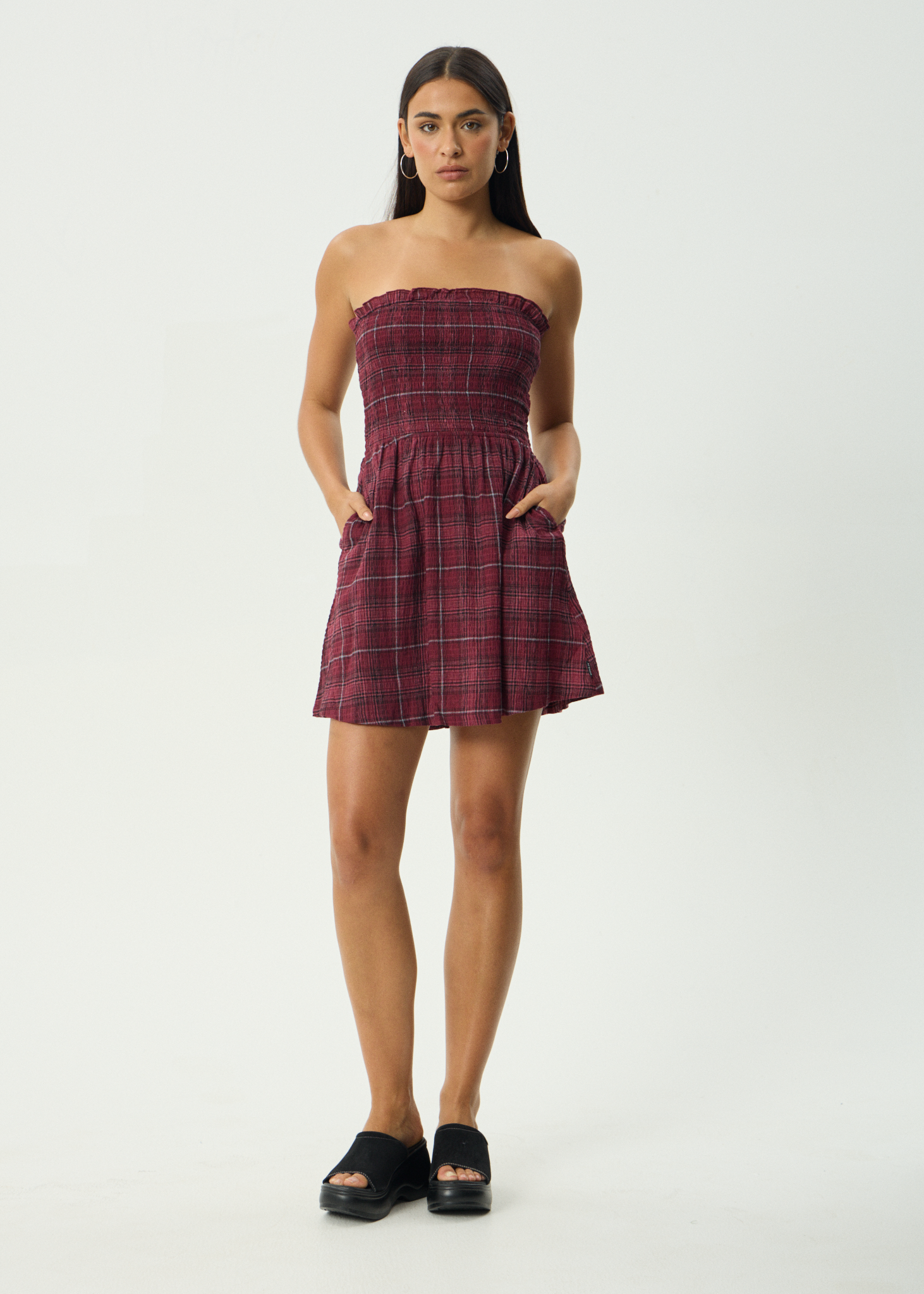 AFENDS Womens Eboni - Seersucker Mini Dress - Port Check