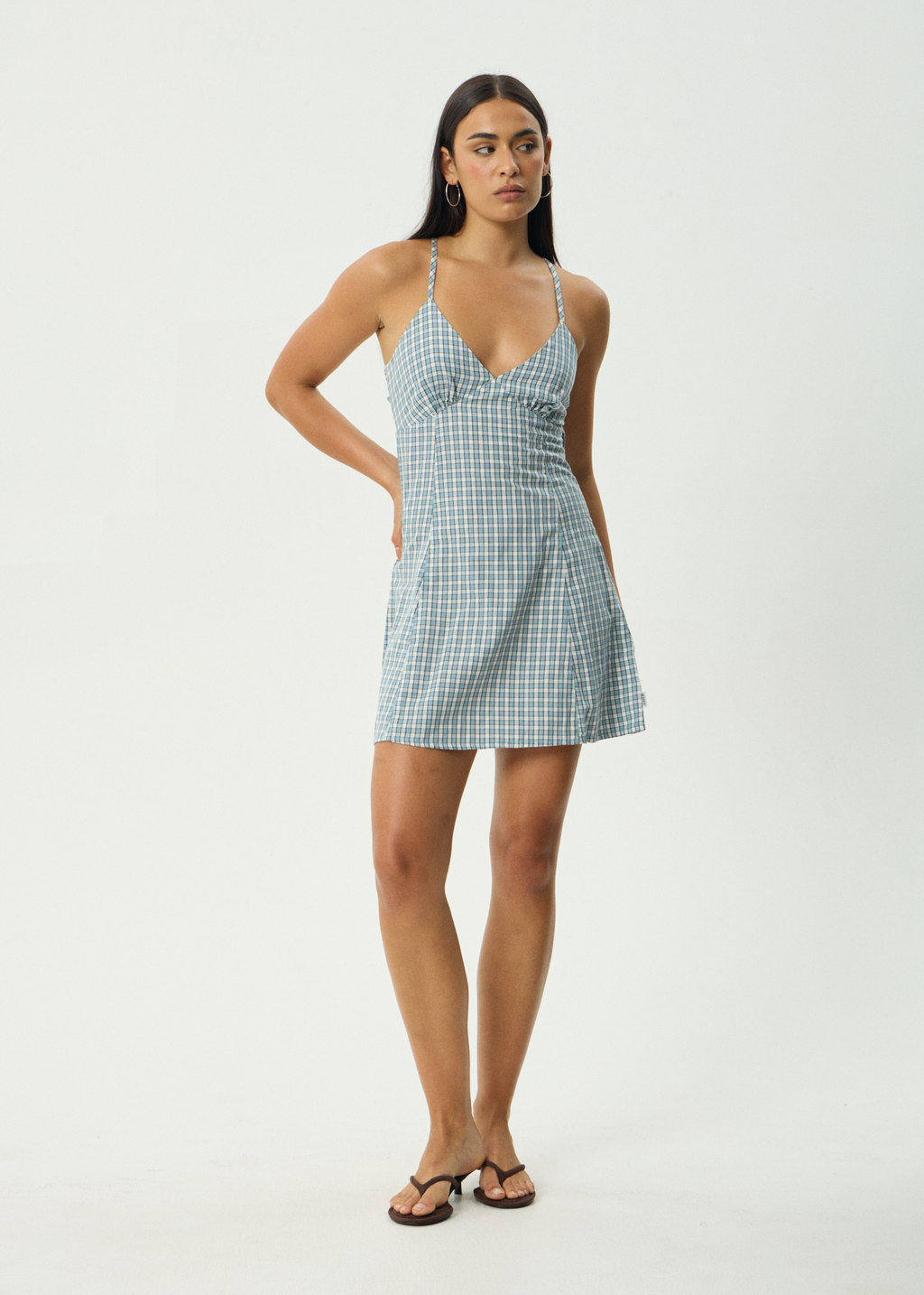 AFENDS Womens Evans - Check Mini Dress - Overcast Check