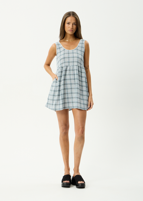 AFENDS Womens Jesse - Seersucker Mini Dress - Overcast Check