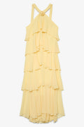 Kairot Yellow Backless 3D Flower Maxi Dress